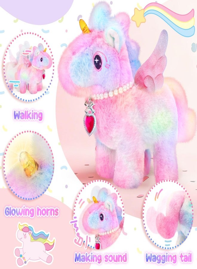 Tagitary Plush Unicorn Toys with Glowing Horns, Walking Pony Realistic Interactive Stuffed Unicorn with Kids Dress Up & Pretend Jewelry Toys,Christmas Birthday Gift Party Favors for Kids Toddlers - Image 3